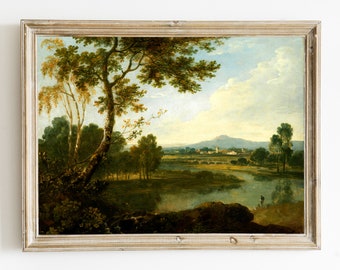 Vintage Printable Italian Landscape Waterscape, Antique Oil Painting, Digital Wall Art Print, Instant Download #214