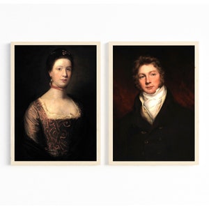 Victorian Lady and Gentleman Pair of Vintage PRINTABLE Portraits, Antique Digital Wall Painting, Instant Download #1023