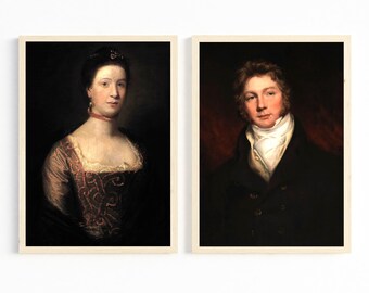 Victorian Lady and Gentleman Pair of Vintage PRINTABLE Portraits, Antique Digital Wall Painting, Instant Download #1023