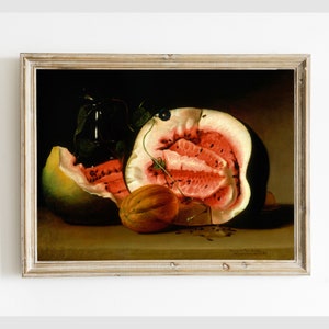 Vintage Watermelon Still Life Printable, Antique Digital Wall Art Print, Fruit Melon Bottle Farmhouse Kitchen Art, Instant Download #338