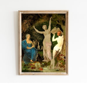 Vintage Nude Classical Figures Printable Painting, Autumn Forest