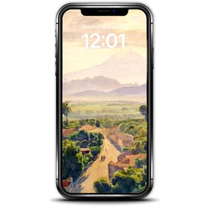 Mexicaans landschap iPhone Wallpaper, Vintage Mexico mobiele telefoon scherm kunst, antieke schilderij mobiele digitale Instant Download #546ip