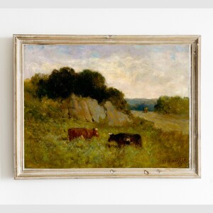 Vintage Farmland Landscape Cattle Grazing Printable, Old Farm Antique Painting Digital Wall Art Printable, Instant Download #261
