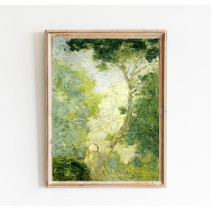 Vintage Printable Tall Forest Tree Impressionistic, Antique Landscape Painting, Digital Wall Art Printable, Instant Download #143