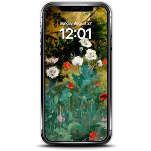 Tapeta na iPhone'a z makami, sztuka na ekranie telefonu komórkowego w stylu vintage z makami, antyczne malarstwo, mobilne cyfrowe natychmiastowe pobieranie #689ip