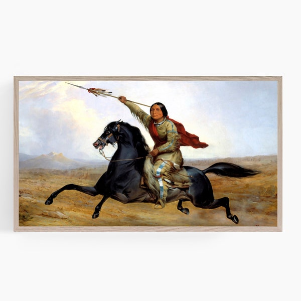 Samsung Frame TV Art, Native American Indian Warrior on a Horse Digital Painting, Instant Download #508tv