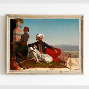 Vintage hombre vestido del este con pintura de pipa de cachimba imprimible, impresión de arte de pared digital antigua, descarga instantánea #523