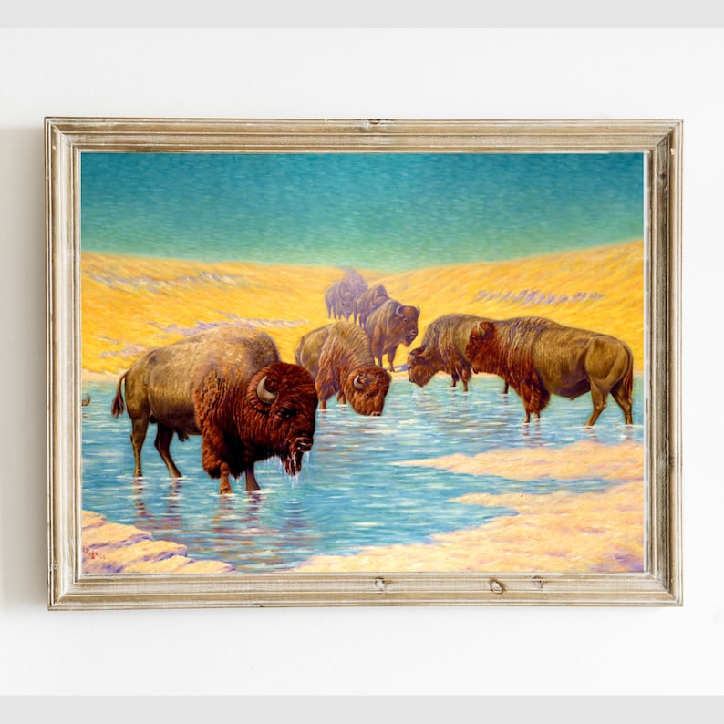 Vintage Bison Printable Painting, Antique Digital Wall Art Print ...