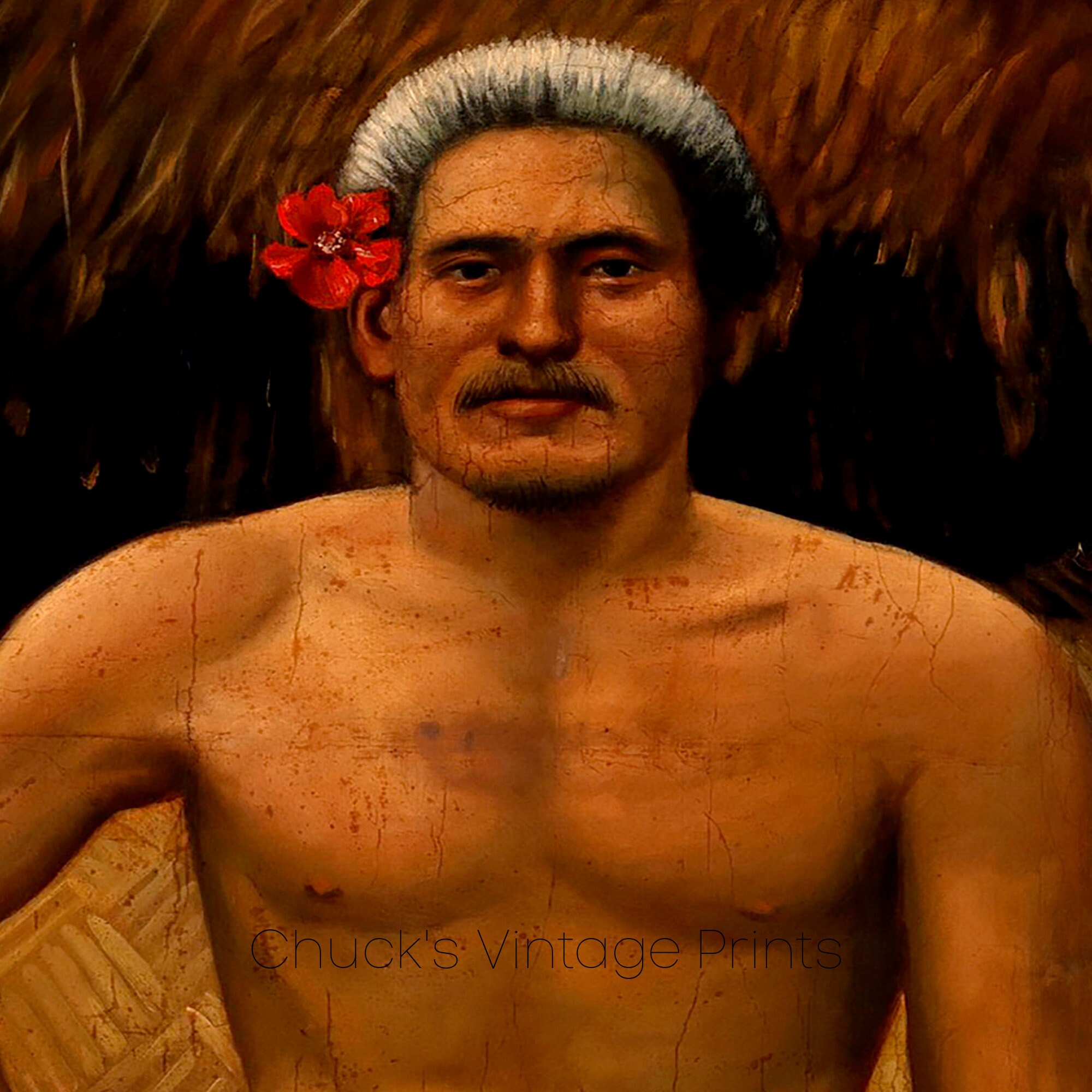 Antique Printable Portrait of a Samoan Man, Pacific Islander Indigenous