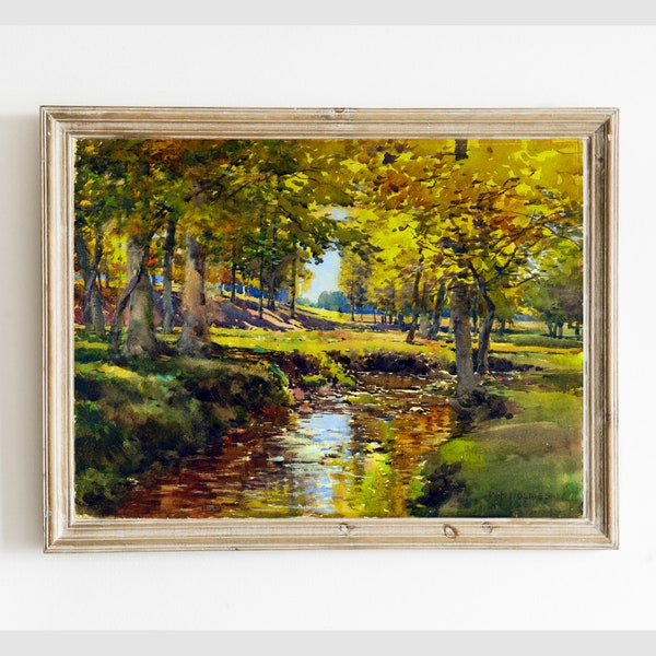 Downloadable Vintage Art Autumn Meadow Pond Scene, Antique Digital Wall Art Printable, Instant Download #578