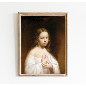Antique Portrait of a Daughter Painting Printable, Vintage Victorian Young Girl Oil Painting Digital Wall Art Print, Instant Download #518