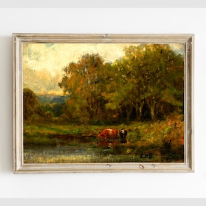 Landscape with Cows Painting Printable Wall Art Digital Download Antique Painting Vintage Art Oil Painting Digital Print Instant Download