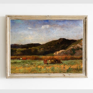 Antique Country Field Landscape Cows Cattle Grazing Printable, Antique Painting, Vintage Digital Wall Art Printable, Instant Download #231