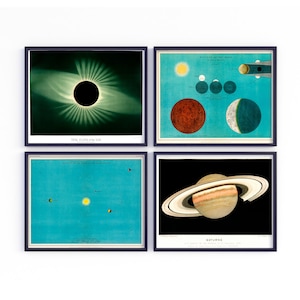 ヴィンテージ天文学ギャラリー天文学印刷可能絵画、地球太陽月土星惑星アンティークデジタルウォールアート、即時ダウンロード #1024