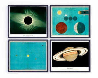 Galería de Astronomía Vintage Pinturas Astronómicas Imprimibles, Tierra Sol Luna Saturno Planetas Arte de pared digital antiguo, Descarga instantánea #1024