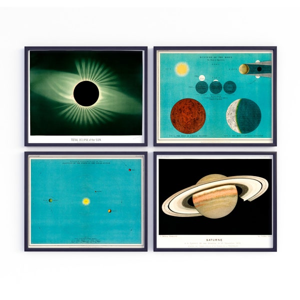 Vintage Astronomy Gallery Astronomical Printable Paintings, Earth Sun Moon Saturn Planets Antique Digital Wall Art, Instant Download #1024