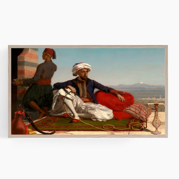 Samsung Frame TV Art, Middle Eastern Persian Man with Hookah Pipe Digital Painting, Instant Download #523tv