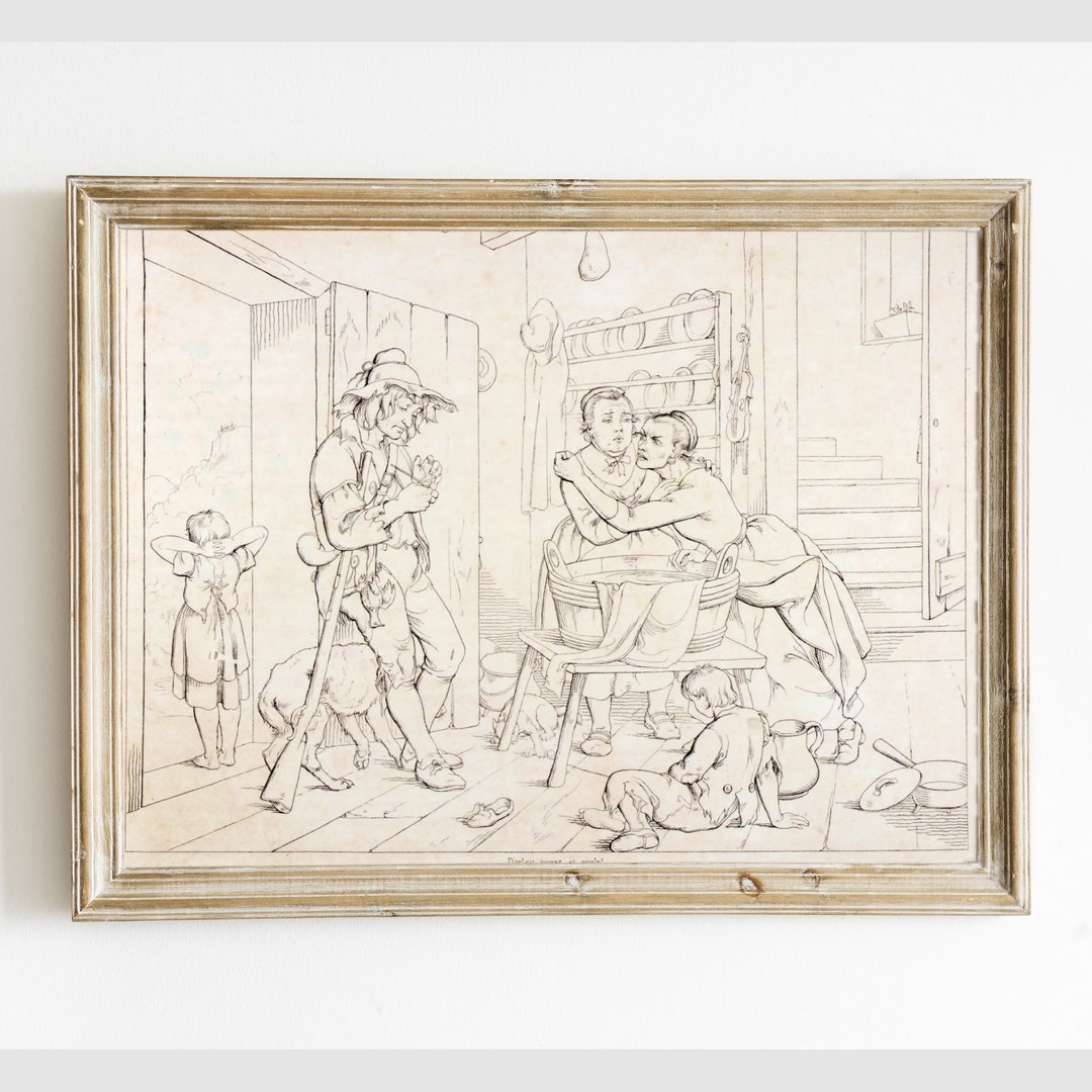 Vintage Printable Rip Van Winkle Sketch Drawing rip Nagged by His Wife ...