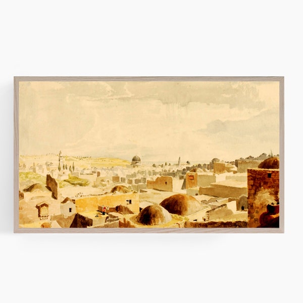 Samsung Frame TV Art, Vintage Jerusalem Watercolor Painting, Digital Painting, Instant Download #480tv