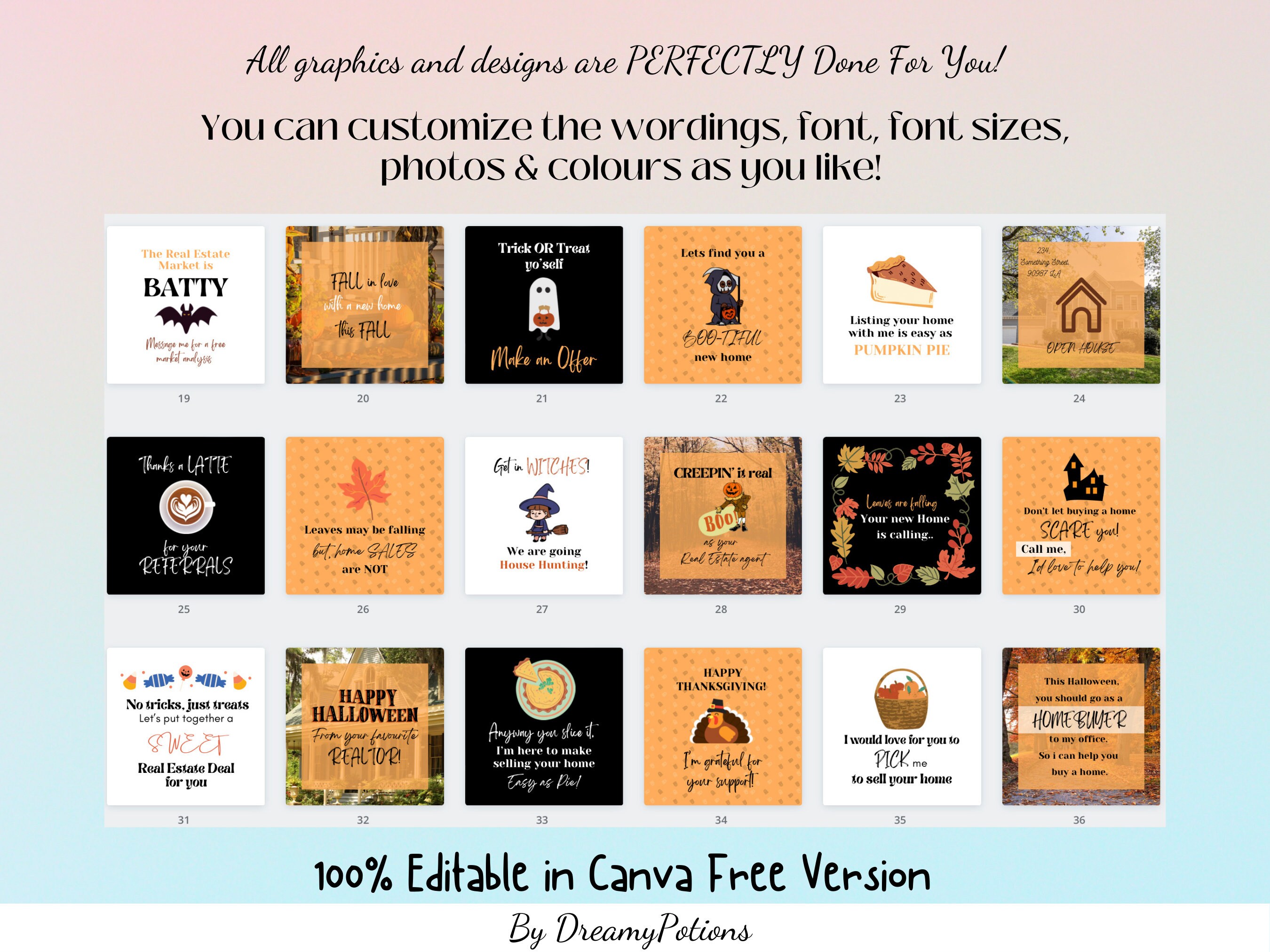 36 Funny Fall/halloween/thanksgiving Realtors Social Media Posts, Real Estate Fall Marketing