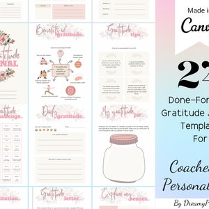 24 Plantilla de diario de gratitud hecha para usted para entrenadores y uso personal, Planificador de gratitud digital, Plantilla de Canva imprimible de gratitud