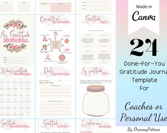24 Done For You Gratitude Journal Template For Coaches & Personal Use, Digital Gratitude Planner, Gratitude Printable Canva Template