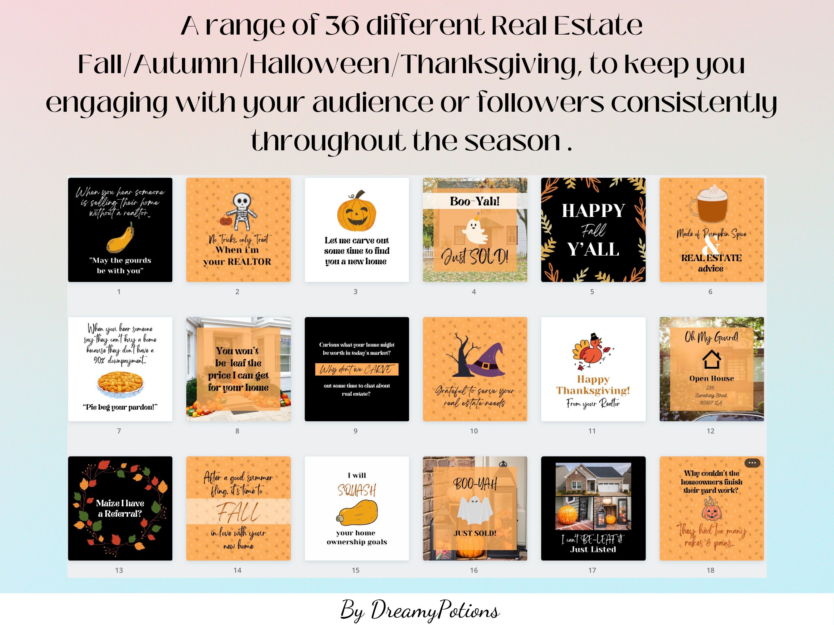36 Funny Fall/halloween/thanksgiving Realtors Social Media Posts, Real Estate Fall Marketing