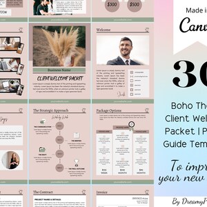 30 Boho Theme Client Welcome Packet Template For Coaches, Client Onboarding, Welcome Guide, Proposal template, New Client Kit, Canva Edit