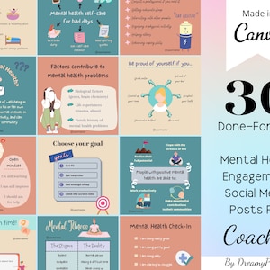 30 Done For You Mental Health Engagement Social Media Posts, Life Coach Instagram Template, Content Creator Template, Business Boosting Post