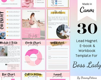 30 Pink Gold Coaching Lead Magnet Ebook and Workbook Templates For Lady Boss, Life Coach, Business Coach, Course Creator, CANVA Templates