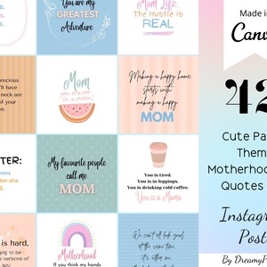 42 citações fofas de vida de maternidade em tons pastéis para postagem no Instagram, citações sobre a vida, vida de mãe, citações de histórias no Instagram, modelo personalizável do Canva