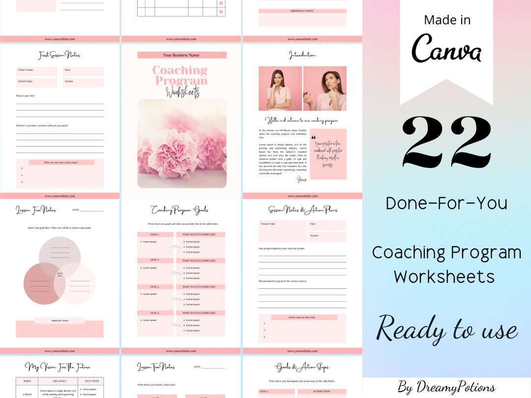 22 Done for You Coaching Program Worksheet Templates, Client Session ...