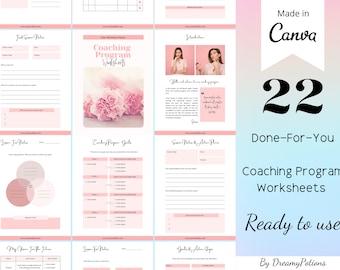 22 modèles de feuilles de travail du programme de coaching Done For You, notes de session client, outils de coaching, coach de vie et de santé, modèles Canva modifiables,