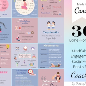 30 Done For You Mindfulness Engagement Social Media Posts, Life Coach Instagram Template, Content Creator Template, Business Boosting Post