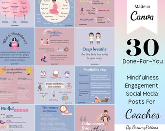 30 Done For You Mindfulness Engagement Social Media Posts, Life Coach Instagram Template, Content Creator Template, Business Boosting Post