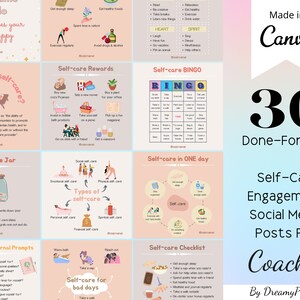 30 Done For You Self-care Engagement Social Media Posts, Life Coach Instagram Template, Content Creator Template, Business Boosting Posts