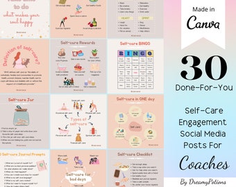 30 Done For You Self-care Engagement Social Media Posts, Life Coach Instagram Template, Content Creator Template, Business Boosting Posts