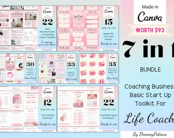 7 In 1 Bundle Coaching Business Basic Start Up Toolkit For Life Coach, Done For You Life Coach Templates,  Business Coach Templates, Canva
