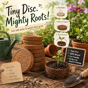 Coir Discs | Peat Free Potting Mix | Coconut Coir Growing Medium | Seed Starting Discs | Houseplant & Hydroponic Compost