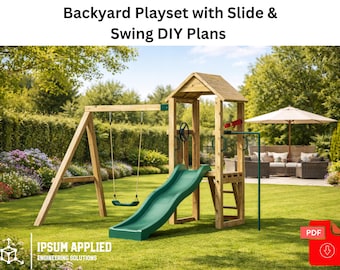 DIY Kids Wooden Playset Plans PDF | Climbing Frame with Slide, Swing & Fireman’s Pole | Backyard Playground
