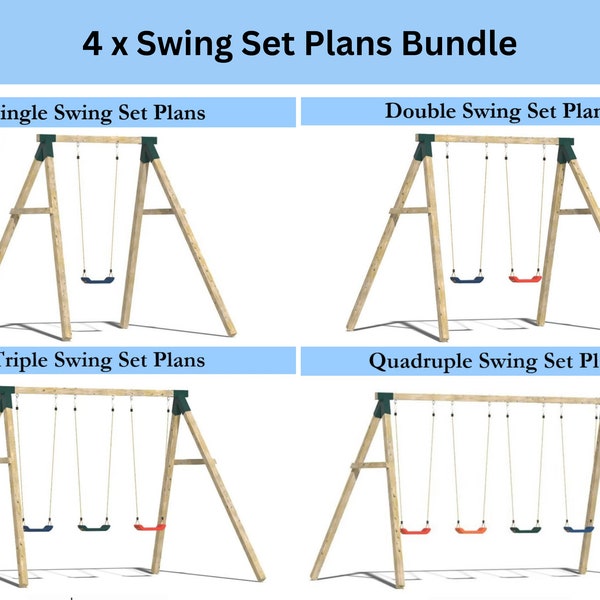 4 x Swing Set Plans & Assembly Instructions Bundle - Comes with Cut Lists and Step-by-Step Guides