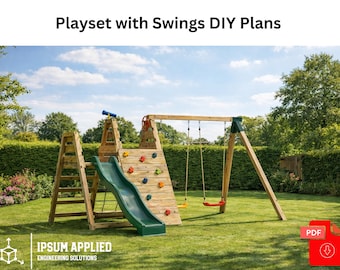 DIY Double Climbing Frame Plans PDF | Kids Wooden Playset with Swings, Slide & Rock Wall | Backyard Swing Set | Instant Download