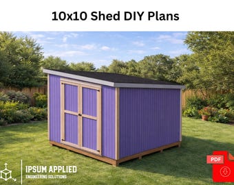 Planos de cobertizo adosado de 10x10 (PDF) / Cobertizo de almacenamiento para el patio trasero (DIY) / Planos paso a paso / Descarga instantánea
