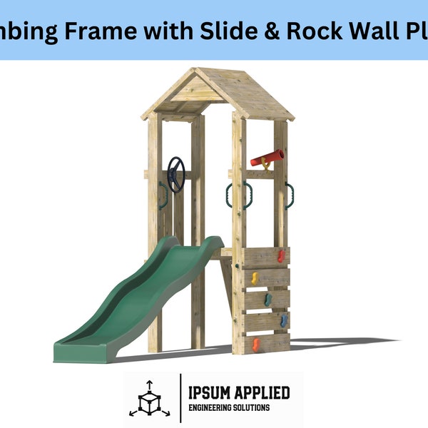 Climbing Frame with Steps, Slide and Rock Wall Plans & Assembly Instructions - Comes with Cut List and Step-by-Step Guide - DIY Plans