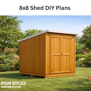 Planta para um galpão de jardim 8x8 com telhado inclinado em PDF | Projeto para construir um galpão de armazenamento no quintal | Plano de construção de um galpão de jardim