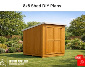 8x8 Lean To Shed Plans PDF | DIY Backyard Storage Shed Blueprint | Garden Shed Build Plan