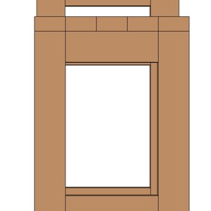 May include: A wooden stool with a brown finish and a rectangular seat. The stool has a simple design with a back rest and two horizontal supports.