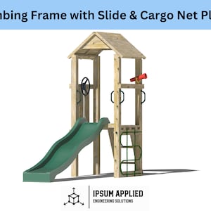 DIY Wooden Kids Climbing Frame Woodworking Plans with Slide & Cargo Net – Step-by-Step Guide, Cut List – Outdoor Playground Digital Download