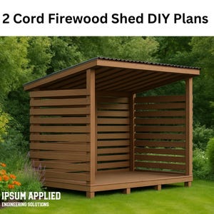 DIY 2-Cord Firewood Shed Plans: Woodworking PDF (Instant Download)
