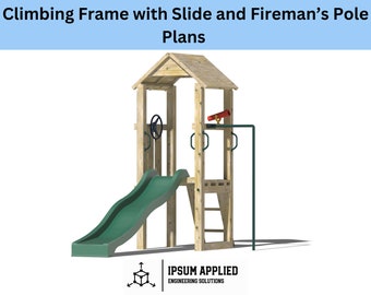 Climbing Frame with Steps, Slide and Fireman's Pole Plans & Assembly Instructions - Comes with Cut List and Step-by-Step Guide - DIY Plans